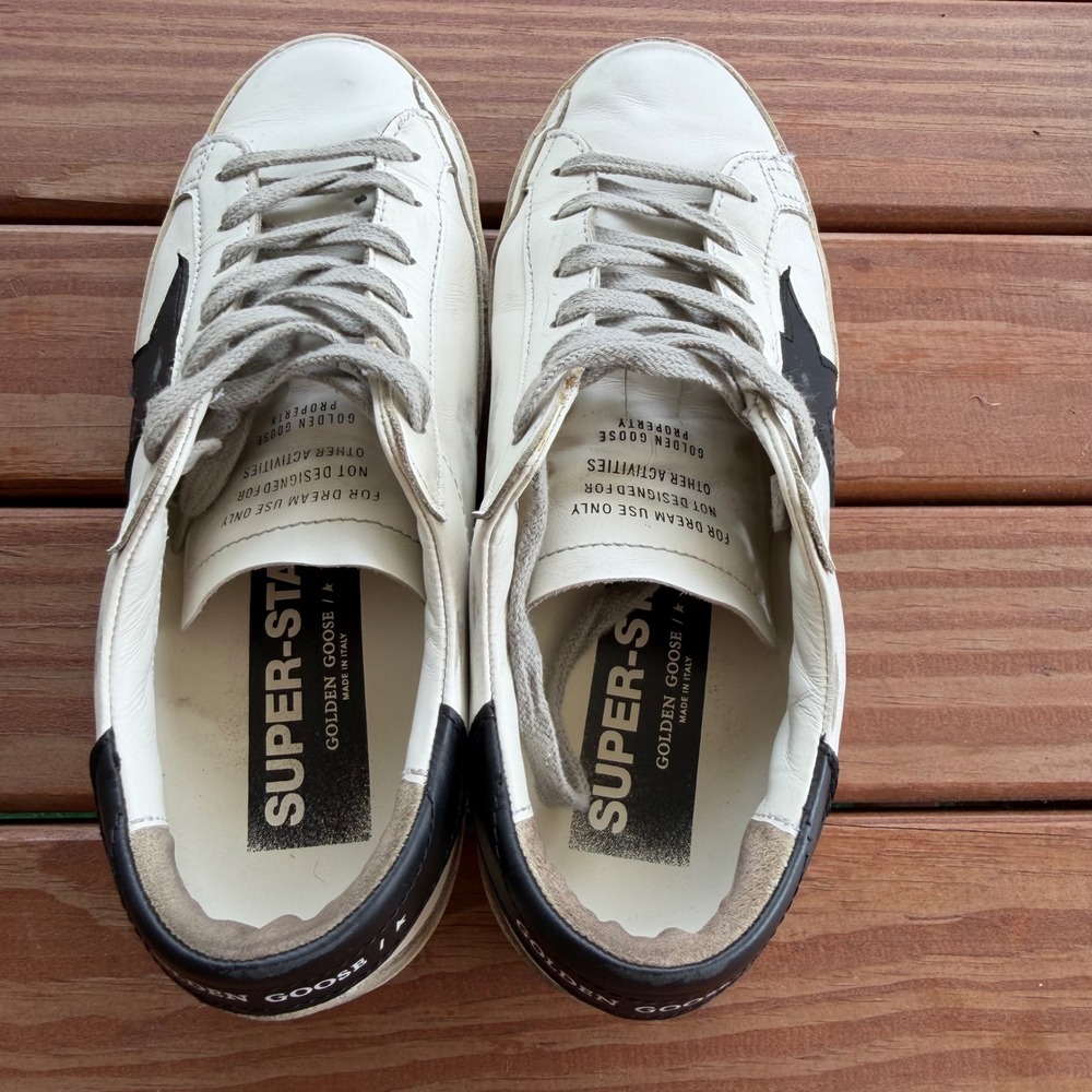 Golden Goose Super-Star Classic White Black Leather Low Sneakers 37 Italy US 7 - Picture 5 of 9